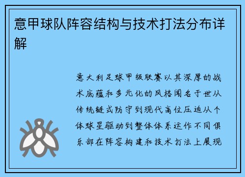 意甲球队阵容结构与技术打法分布详解